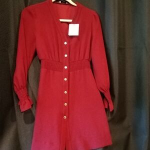 Sandro Red Long Sleeve Peplum Dress